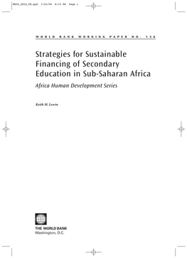 Strategies for Sustainable Financing of Secondary Education in Sub-Saharan Africa Africa Human Development Series
