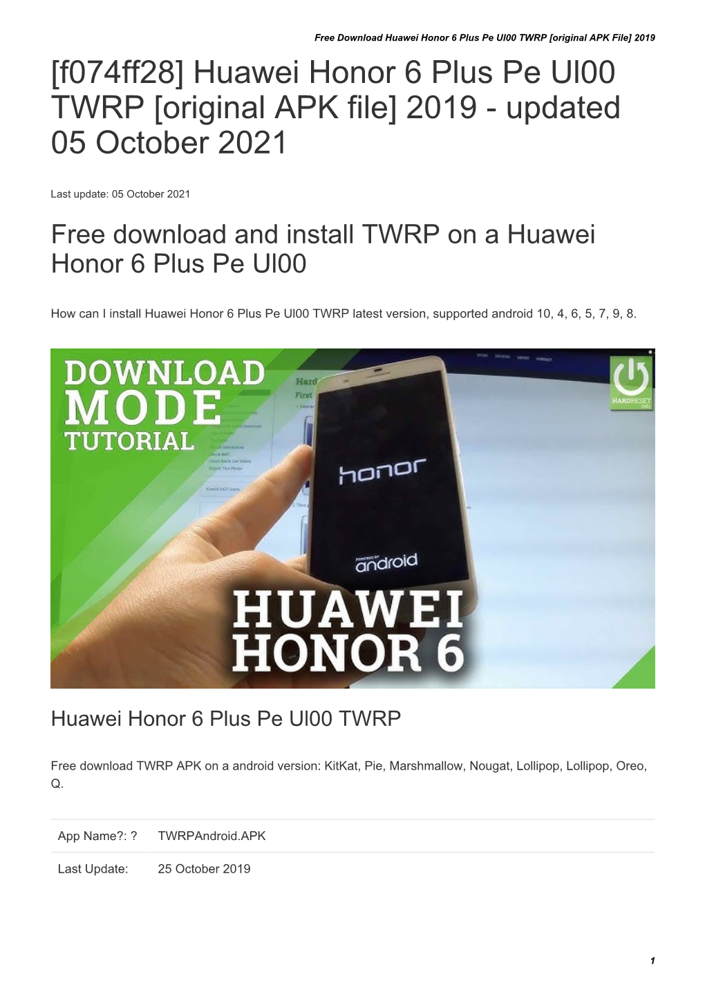 Huawei Honor 6 Plus Pe Ul00 TWRP [Original APK File] 2019 [F074ff28] Huawei Honor 6 Plus Pe Ul00 TWRP [Original APK File] 2019 - Updated 05 October 2021