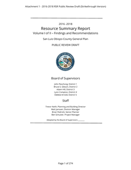 Resource Summary Report Volume I of II – Findings and Recommendations