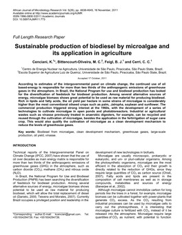 Sustainable Production of Biodiesel by Microalgae and Its Application in Agriculture