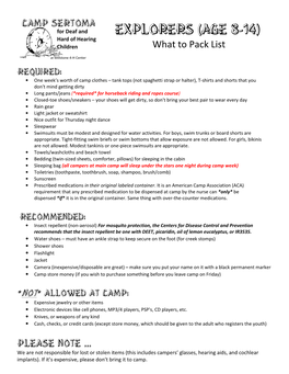 What to Pack Lists (Pdf) Download