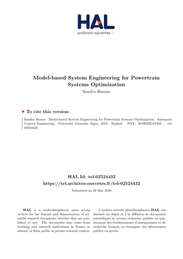 Model-Based System Engineering for Powertrain Systems Optimization Sandra Hamze