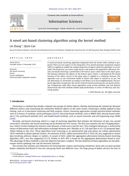 A Novel Ant-Based Clustering Algorithm Using the Kernel Method ⇑ Lei Zhang , Qixin Cao