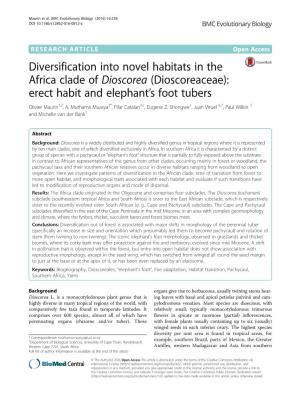 Diversification Into Novel Habitats in the Africa Clade of Dioscorea (Dioscoreaceae): Erect Habit and Elephant’S Foot Tubers Olivier Maurin1,2, A