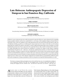 Late Holocene Anthropogenic Depression of Sturgeon in San Francisco Bay, California