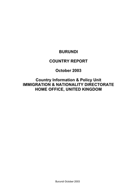 BURUNDI COUNTRY REPORT October 2003 Country