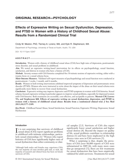 Effects of Expressive Writing on Sexual Dysfunction, Depression, and PTSD in Women with a History of Childhood Sexual Abuse: Results from a Randomized Clinical Trial