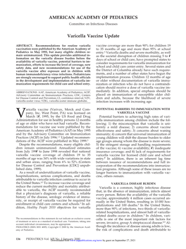 Varicella Vaccine Update