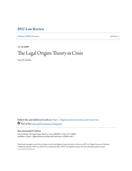 The Legal Origins Theory in Crisis Lisa M