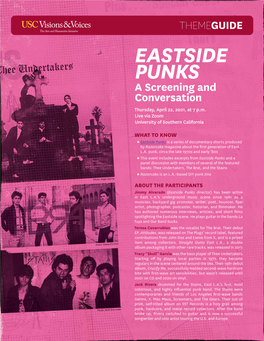 EASTSIDE PUNKS a Screening and Conversation Thursday, April 22, 2021, at 7 P.M