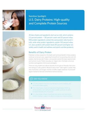 U.S. Dairy Proteins: High-Quality and Complete Protein Sources