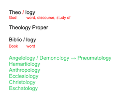 Theo / Logy Theology Proper Biblio / Logy Angelology / Demonology