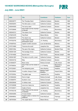 100 MOST BORROWED BOOKS (Metropolitan Boroughs) July 2000