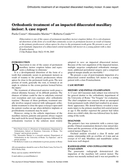 Orthodontic Treatment of an Impacted Dilacerated Maxillary Incisor: a Case Report