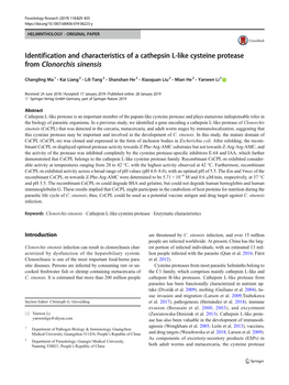 Identification and Characteristics of a Cathepsin L-Like Cysteine Protease from Clonorchis Sinensis
