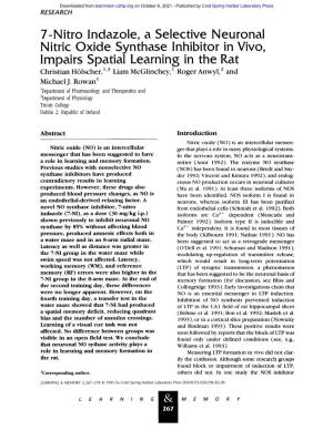 7-Nitro Indazole, a Selective Neuronal Nitric Oxide Synthase Inhibitor in Vivo, Impairs Spatial Learning in The