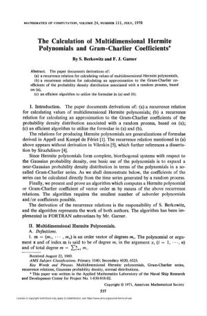 The Calculation of Multidimensional Hermite Polynomials and Gram-Charlier Coefficients*