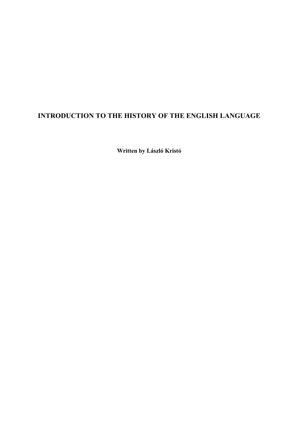 Introduction to the History of the English Language