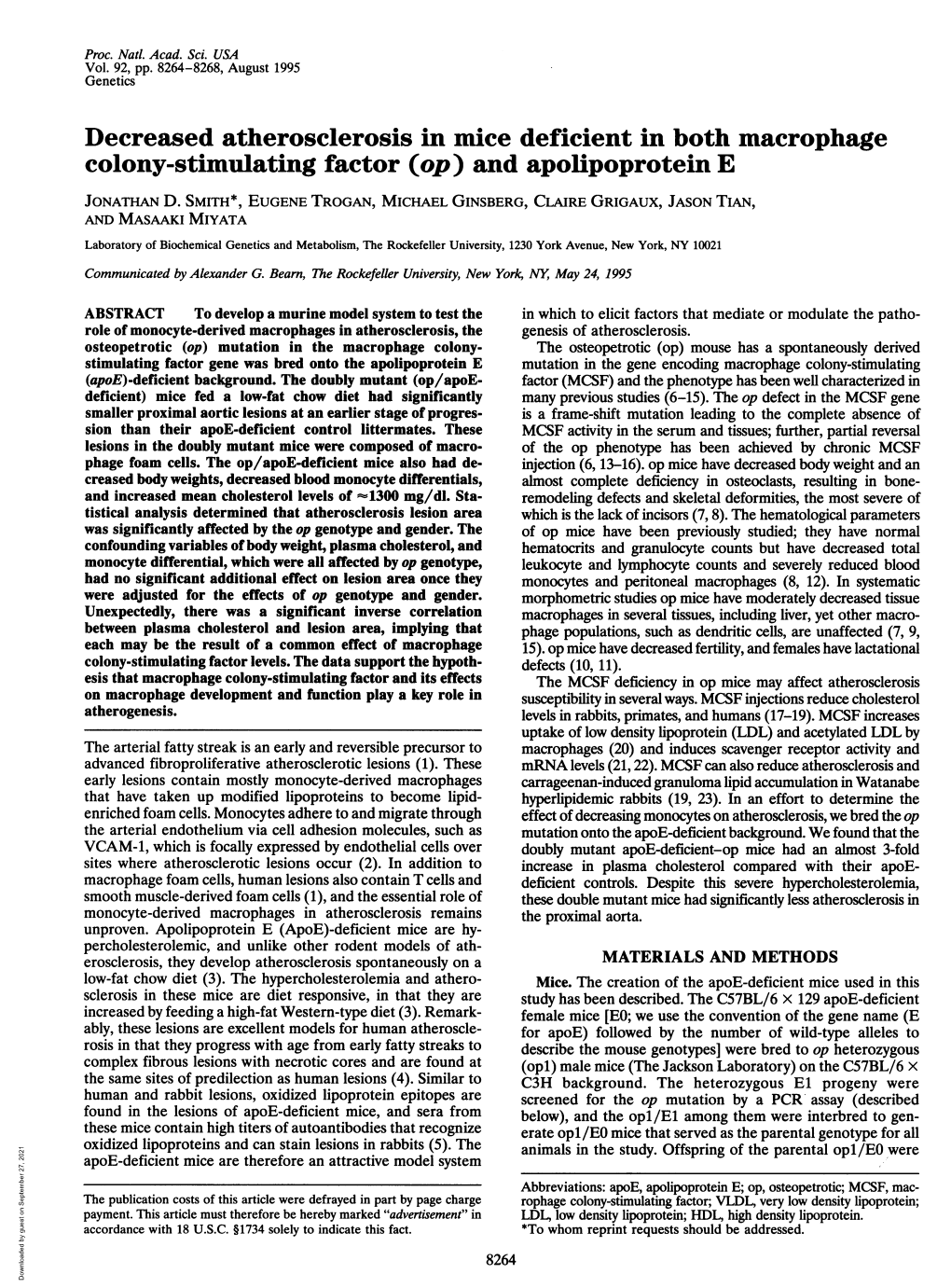 Colony-Stimulating Factor (Op) and Apolipoprotein E JONATHAN D