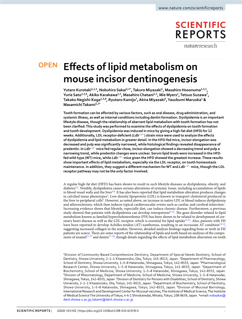 Effects of Lipid Metabolism on Mouse Incisor Dentinogenesis