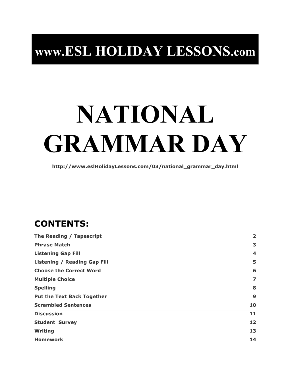 Holiday Lessons - National Grammar Day