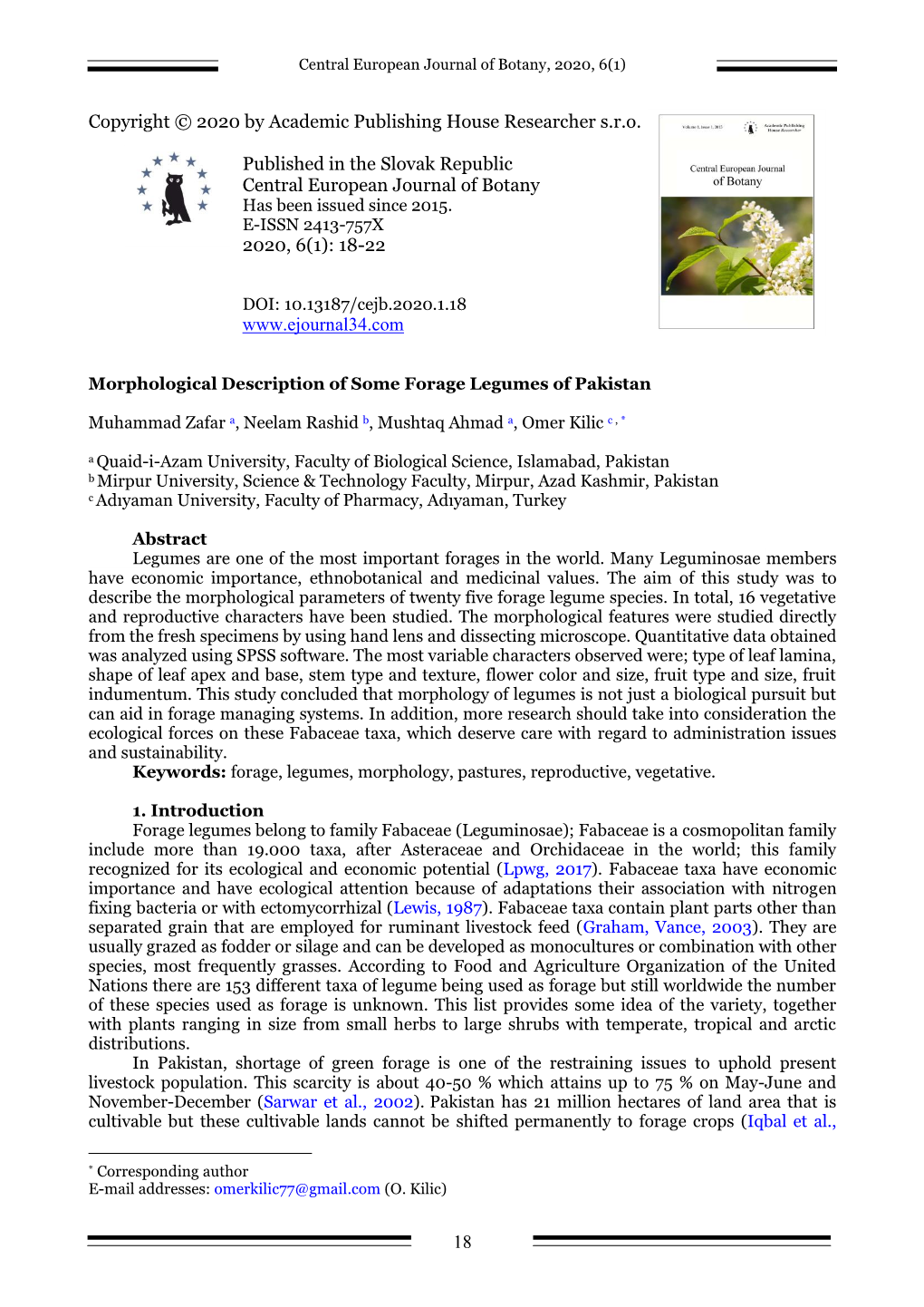 Morphological Description of Some Forage Legumes of Pakistan