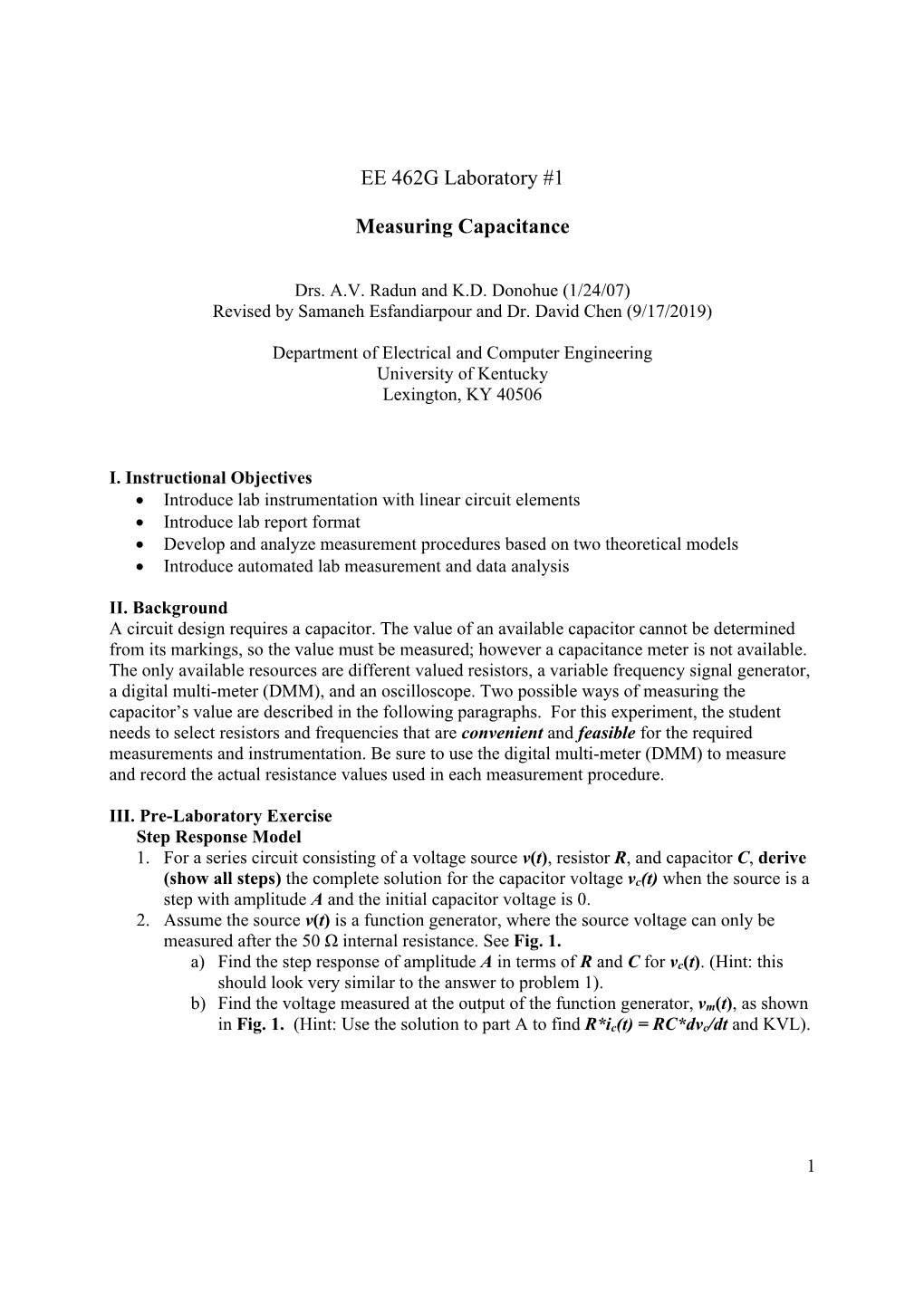 EE 462G Laboratory #1 Measuring Capacitance