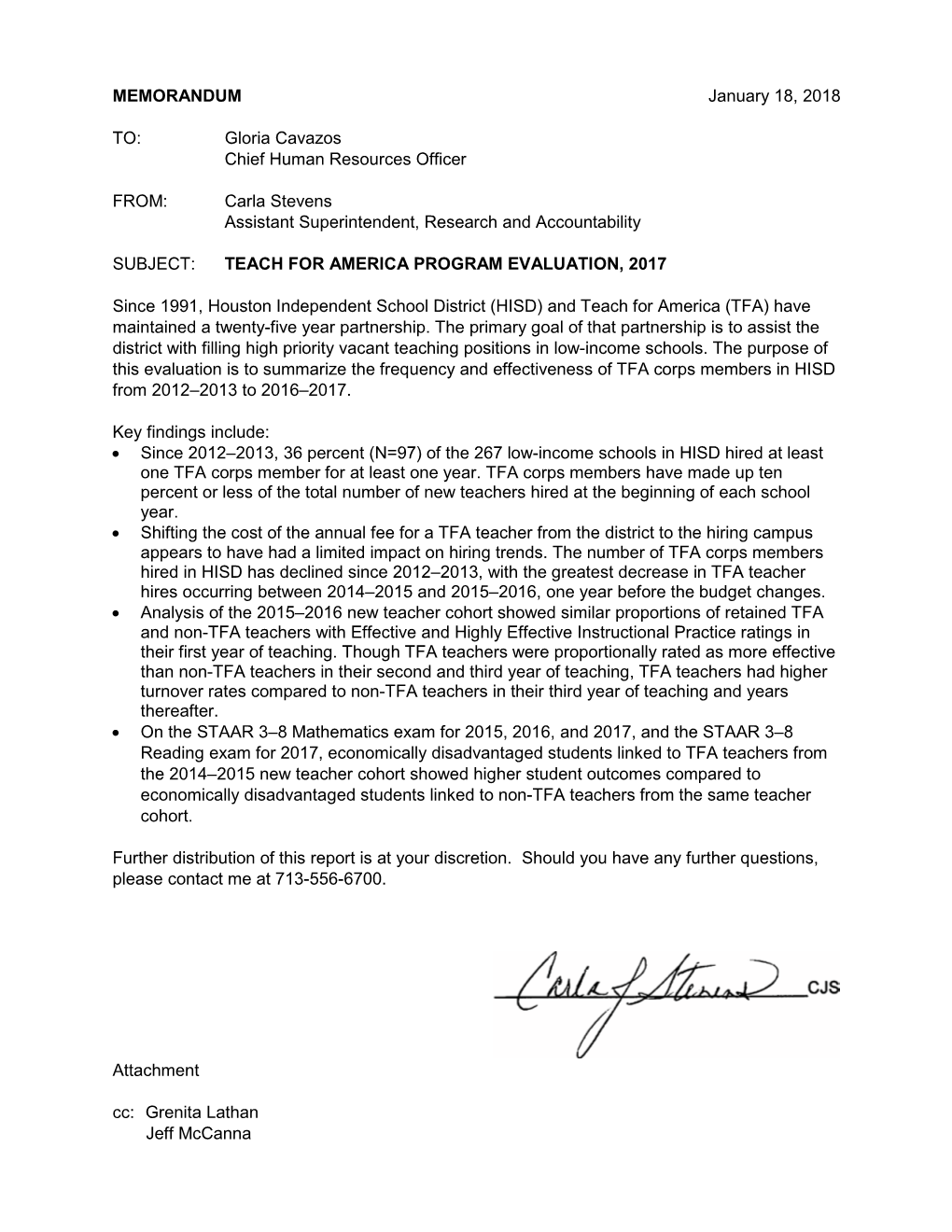 MEMORANDUM January 18, 2018