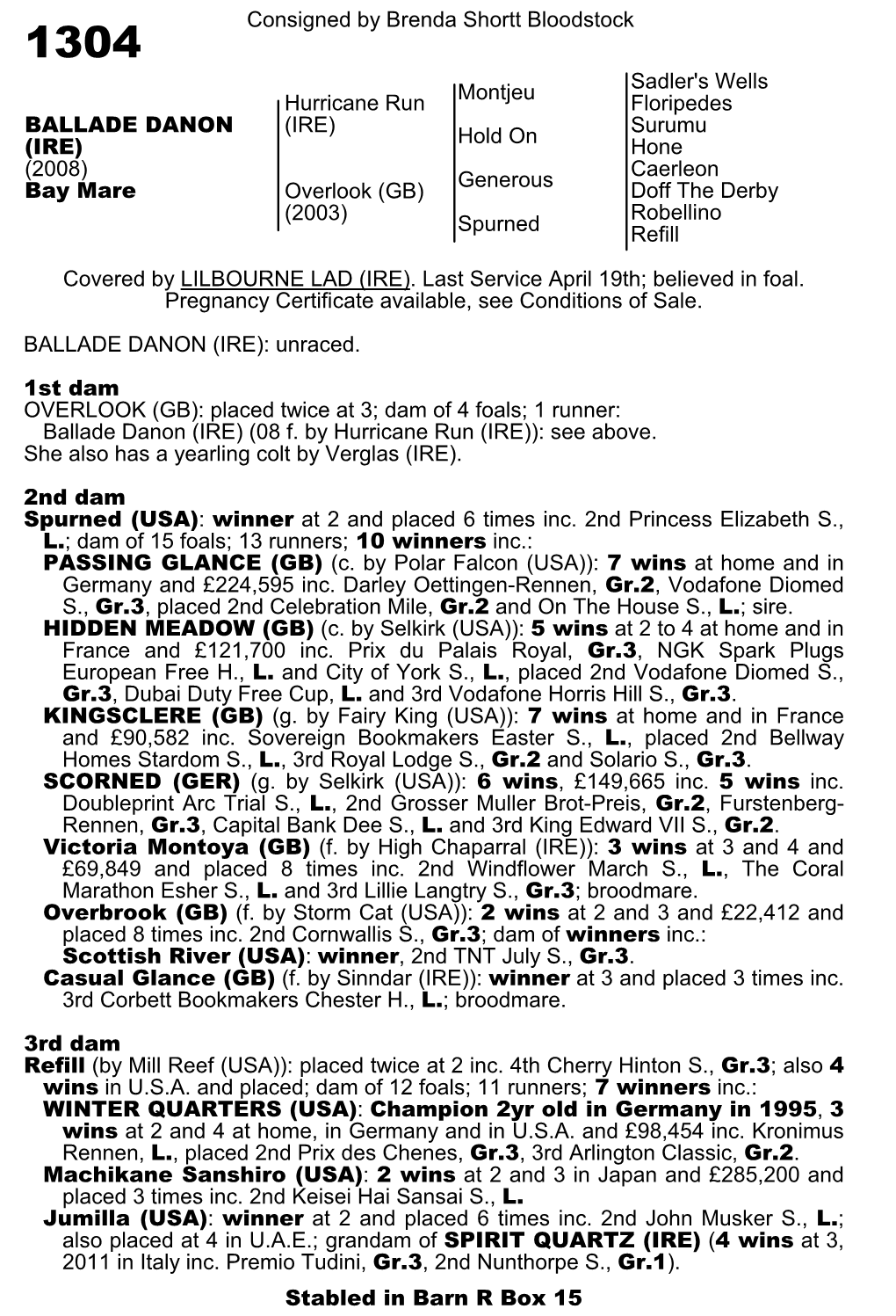 Consigned by Brenda Shortt Bloodstock Montjeu Sadler's