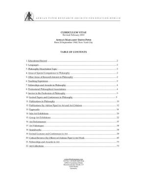 Curriculum Vitae Table of Contents