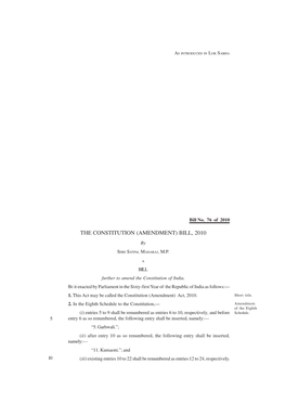 THE CONSTITUTION (AMENDMENT) BILL, 2010 By
