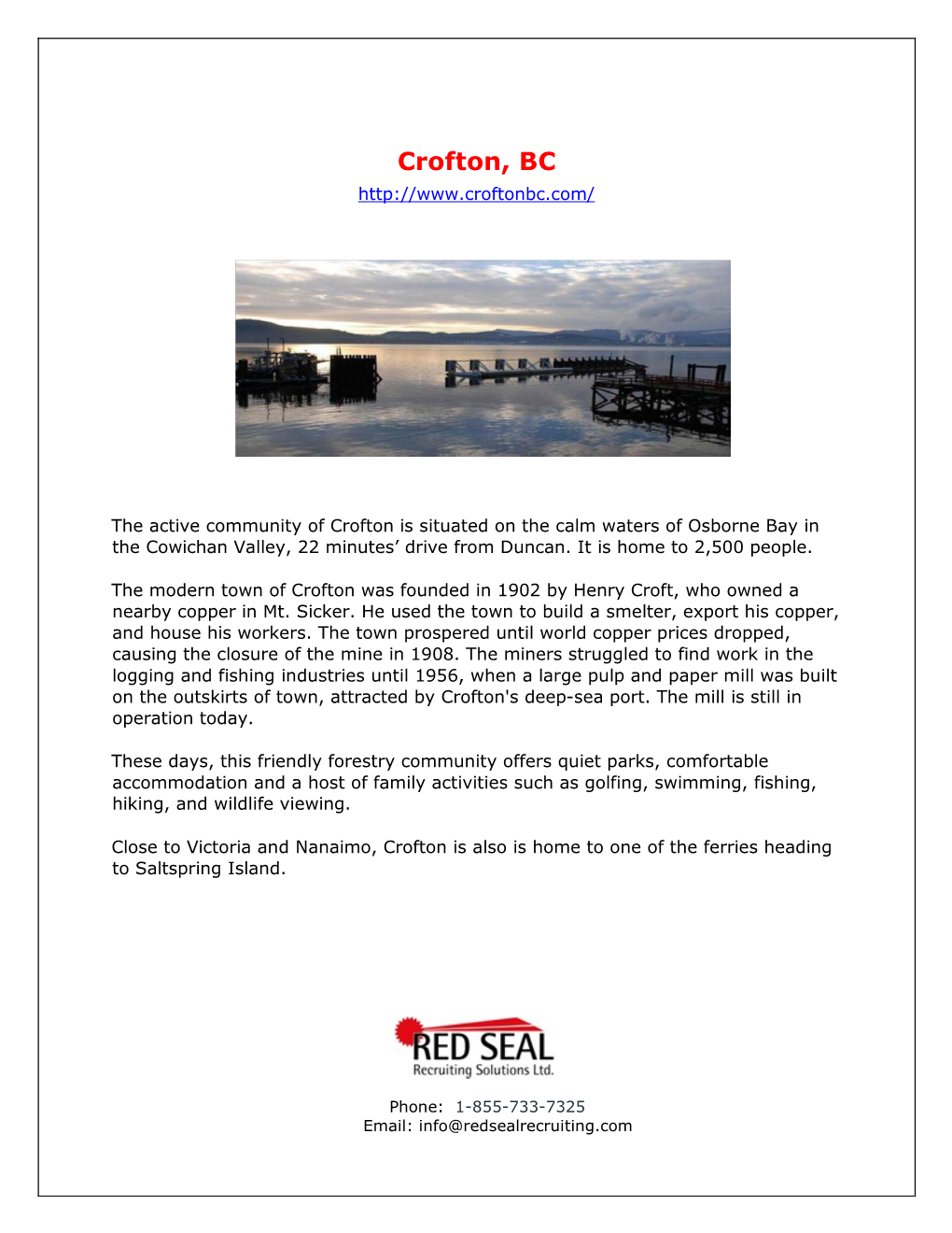 Crofton, BC, Canada | Red Seal Recruiting