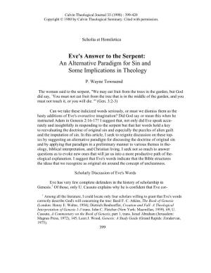 Eve's Answer to the Serpent: an Alternative Paradigm for Sin and Some Implications in Theology
