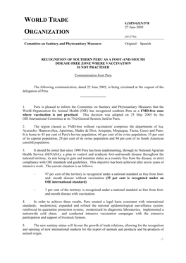 G/SPS/GEN/578 27 June 2005 ORGANIZATION (05-2730) Committee on Sanitary and Phytosanitary Measures Original: Spanish