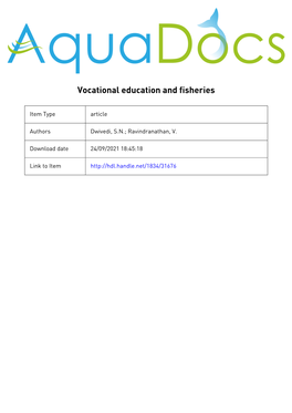 Vocational Education and Fisheries S, N. Dwivedi & V. Ravindranathan