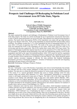 Prospects and Challenges of Beekeeping in Potiskum Local Government Area of Yobe State, Nigeria