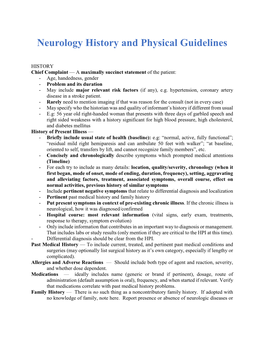 Neurology History and Physical Guidelines