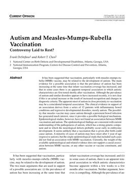 Autism and Measles-Mumps-Rubella Vaccination Controversy Laid to Rest?