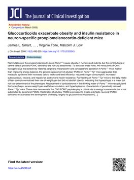 Glucocorticoids Exacerbate Obesity and Insulin Resistance in Neuron-Specific Proopiomelanocortin-Deficient Mice