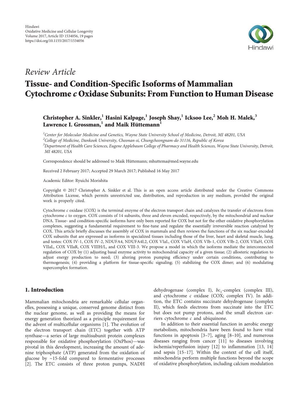 Tissue-And Condition-Specific Isoforms of Mammalian Cytochrome