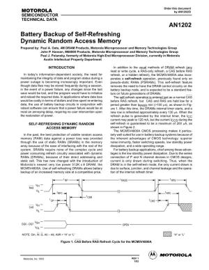 Battery Backup of Self-Refreshing Dynamic Random Access Memory Prepared By: Paul A