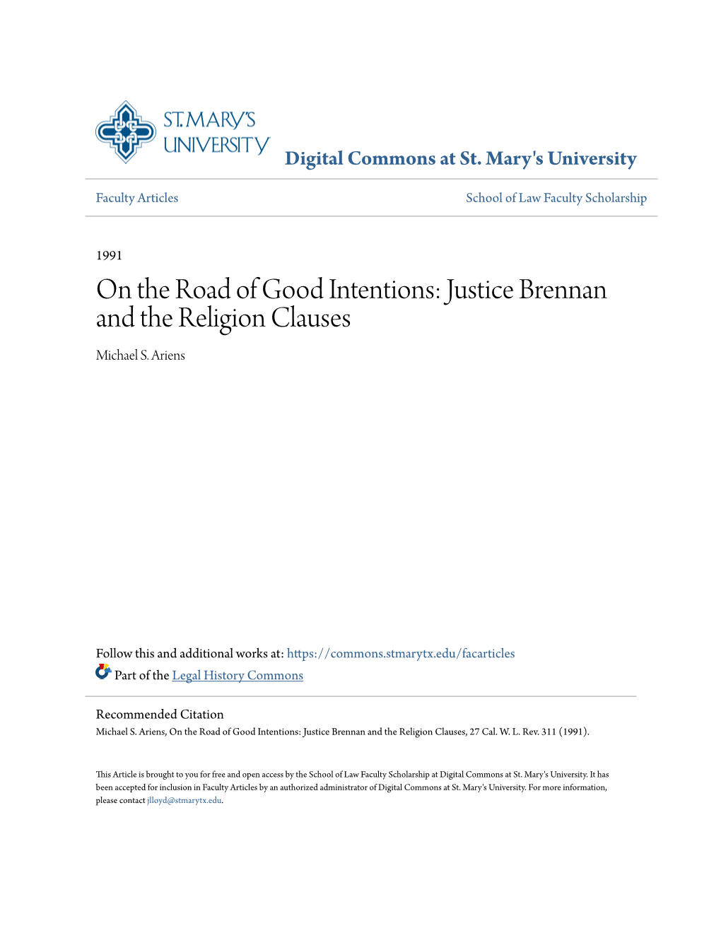 Justice Brennan and the Religion Clauses Michael S