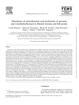Abundance of Actinobacteria and Production of Geosmin and 2-Methylisoborneol in Danish Streams and Fish Ponds