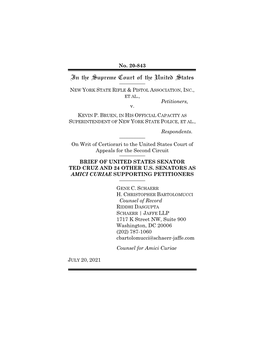 In the Supreme Court of the United States ______NEW YORK STATE RIFLE & PISTOL ASSOCIATION, INC., ET AL., Petitioners, V