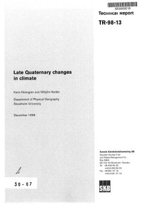 Late Quaternary Changes in Climate