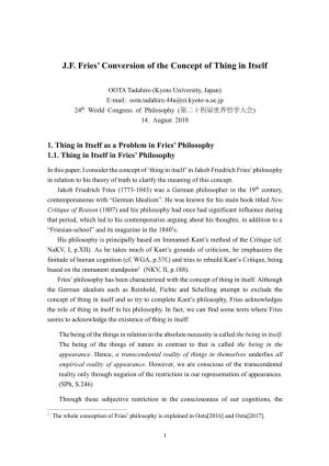 J.F. Fries' Conversion of the Concept of Thing in Itself