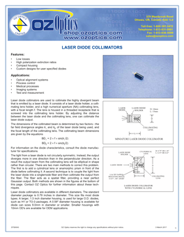 DTS0043 OZ Optics Reserves the Right to Change Any Specifications Without Prior Notice