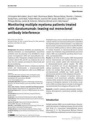 Monitoring Multiple Myeloma Patients Treated with Daratumumab: Teasing out Monoclonal Antibody Interference