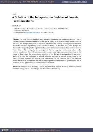 A Solution of the Interpretation Problem of Lorentz Transformations