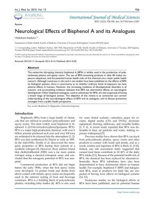 Neurological Effects of Bisphenol a and Its Analogues Hidekuni Inadera 
